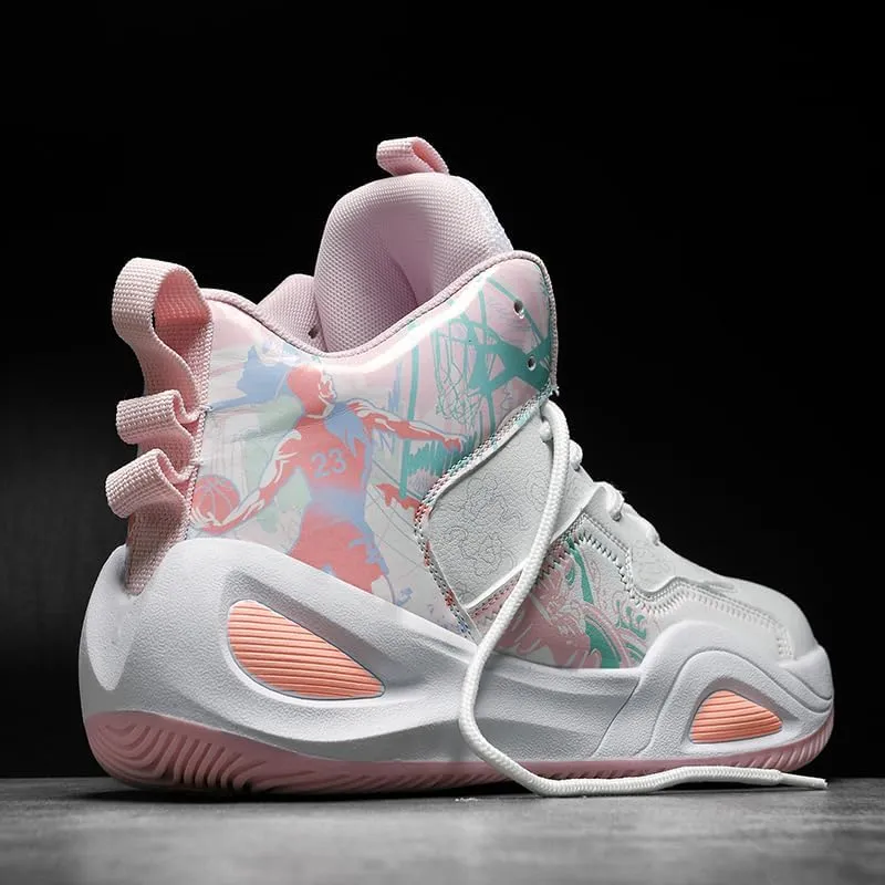 Womens Mens High-Top Basketball Shoes Breathable Lightweight Fashion Graffiti Athletic Sneakers Unisex Non Slip Outdoor Cushioning Training Sport Shoes