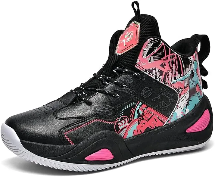 Womens Mens High-Top Basketball Shoes Breathable Lightweight Fashion Graffiti Athletic Sneakers Unisex Non Slip Outdoor Cushioning Training Sport Shoes