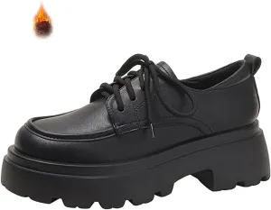 Women's Patent Leather Chunky Platform Oxford Fashion Round Toe Lace-Up Chunky Heels Loafers Casual Business Office Dress Shoes
