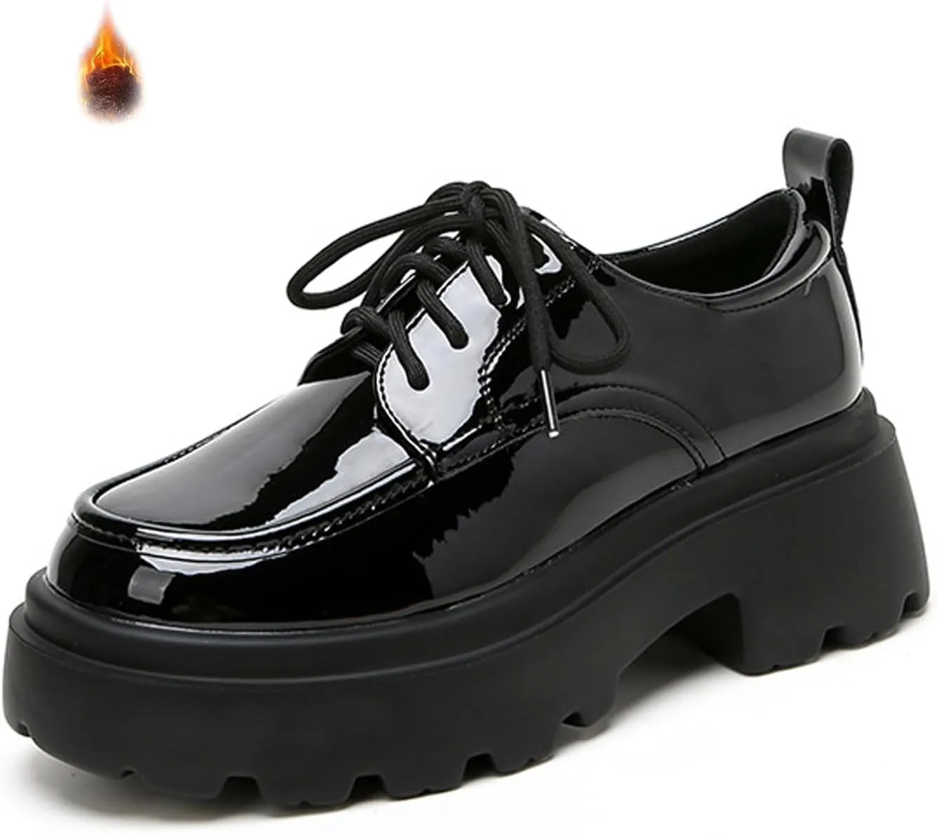 Women's Patent Leather Chunky Platform Oxford Fashion Round Toe Lace-Up Chunky Heels Loafers Casual Business Office Dress Shoes