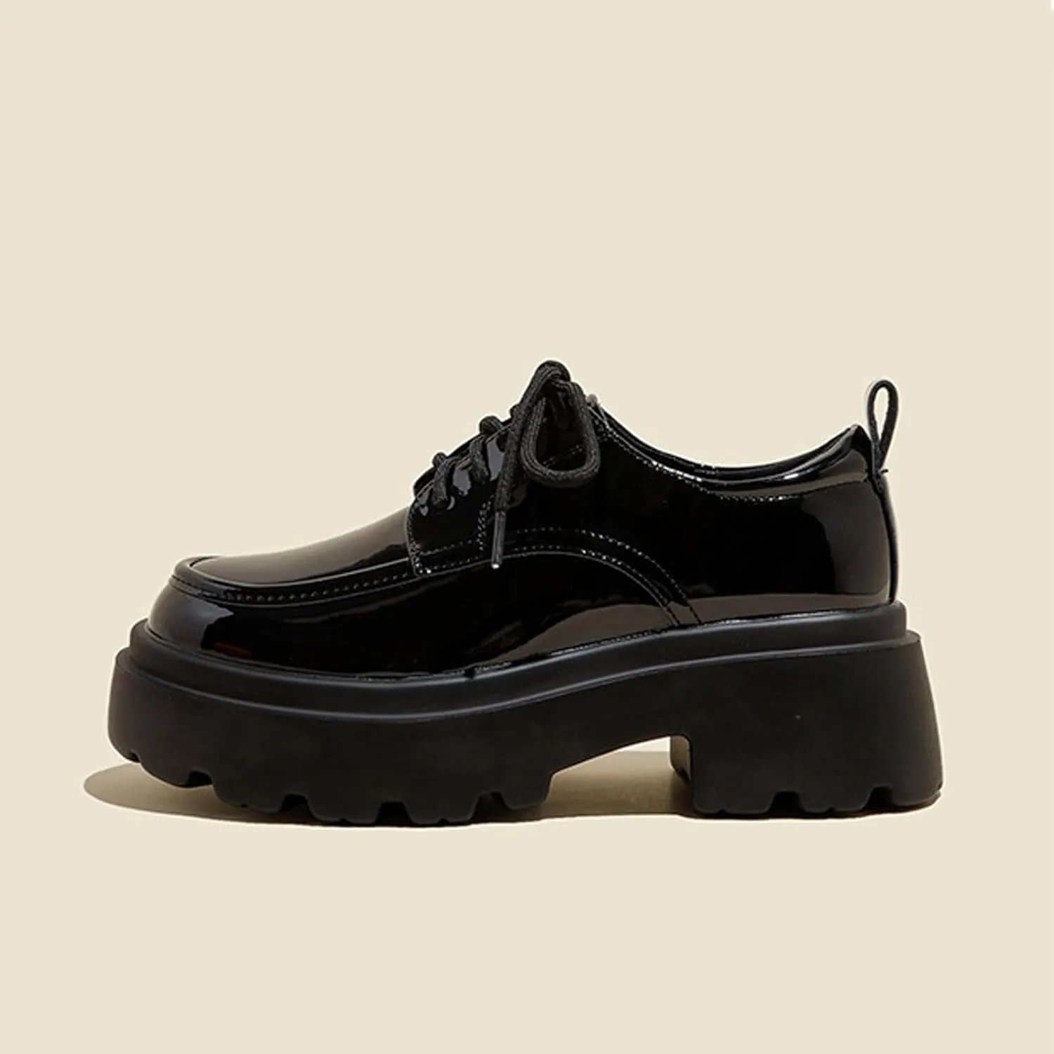 Women's Patent Leather Chunky Platform Oxford Fashion Round Toe Lace-Up Chunky Heels Loafers Casual Business Office Dress Shoes