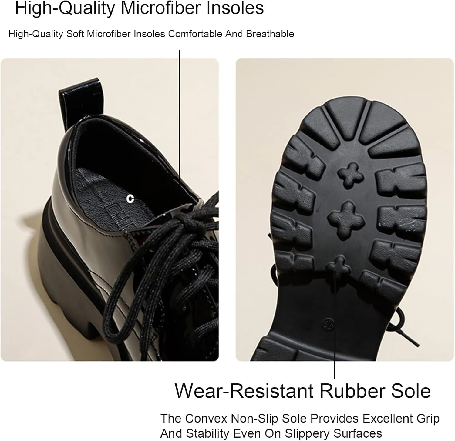 Women's Patent Leather Chunky Platform Oxford Fashion Round Toe Lace-Up Chunky Heels Loafers Casual Business Office Dress Shoes
