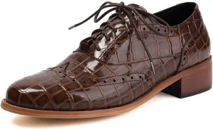 Women's Print Leather Low Heel Brogue Oxford Shoes Fashion Wingtip Comfort Non Slip Lace Up Block Heel Dress Shoes for Business Evening Dating