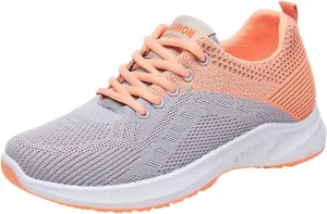 Womens Running Shoes Knit Breathable Fashion Sneakers Lace Up Platform Walking Casual Trainers Comfortable Sneaker Non-Slip Colorblock Fitness Shoes for Flat Feet