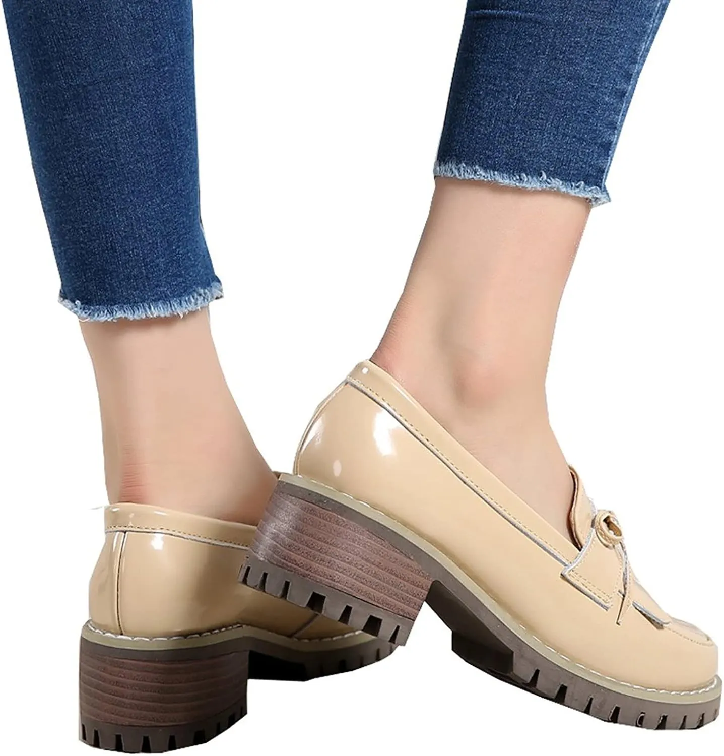Women's Smooth Tassel Loafers,Slip-On Non-Slip Wedge Heel Platform Oxford Shoes