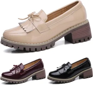 Women's Smooth Tassel Loafers,Slip-On Non-Slip Wedge Heel Platform Oxford Shoes
