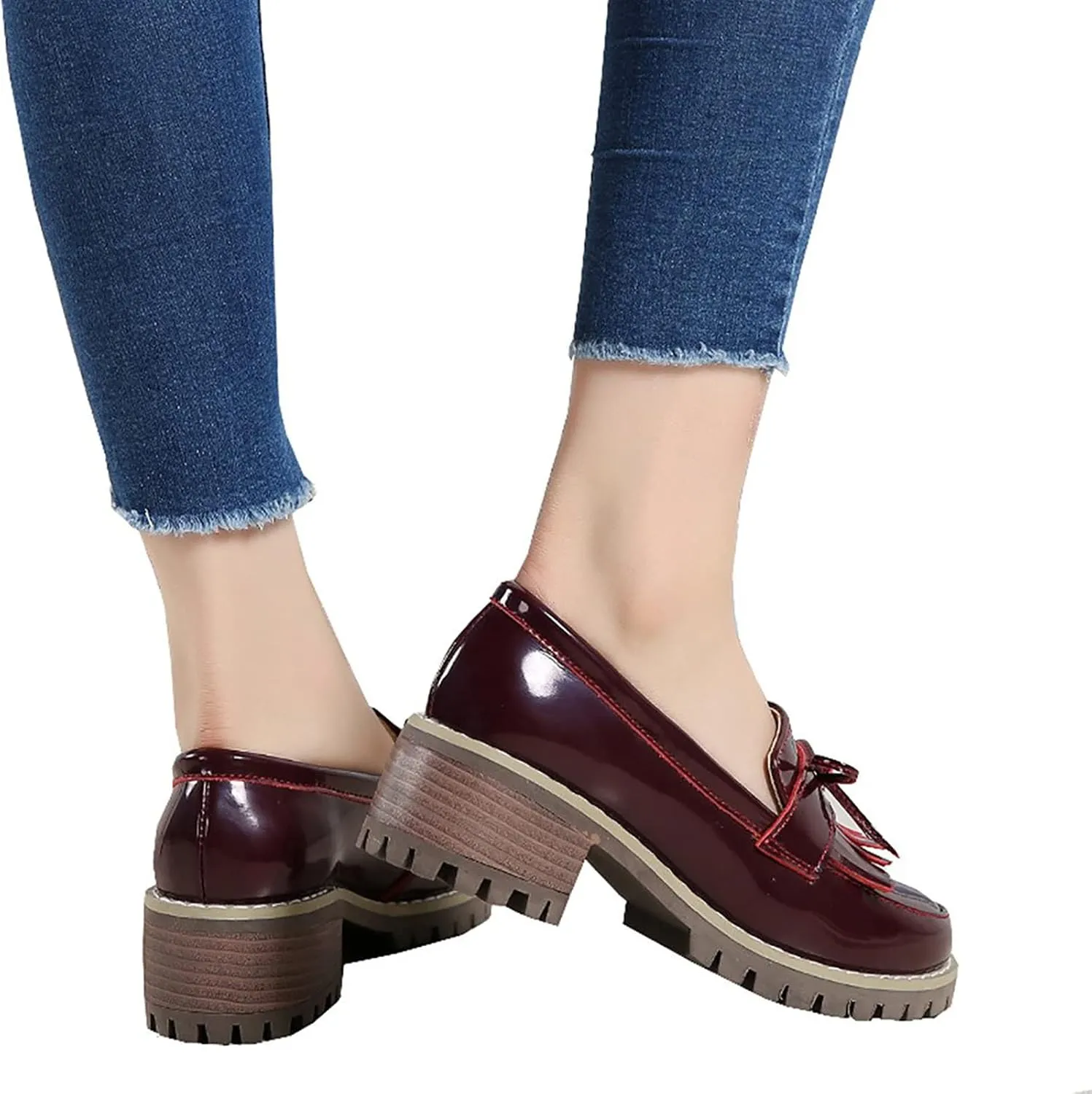 Women's Smooth Tassel Loafers,Slip-On Non-Slip Wedge Heel Platform Oxford Shoes