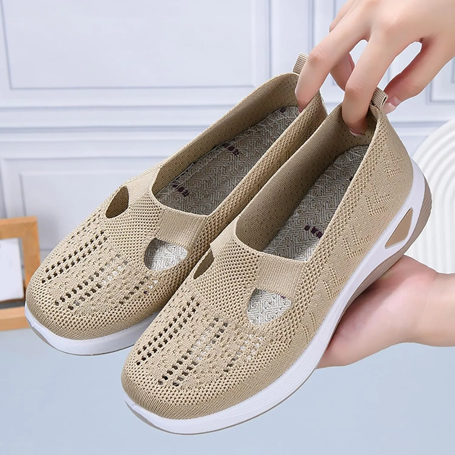 Women's Woven Orthopedic Breathable Soft Shoes Mens Running Shoes Mesh Shoes Dressy Casual Women's Fashion Sneakers White Tennis Shoe Casual Loafers