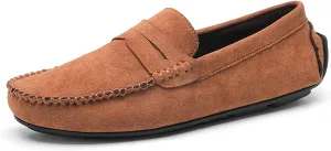 WOUND Mens Loafers Shoe Suede Vamp Penny Loafer Stitching Details Round Toe Comfortable Slip Resistant Flat Heel Flexible Lightweight Classic Slip-ons (Color : Apricot Yellow, Size : 8)