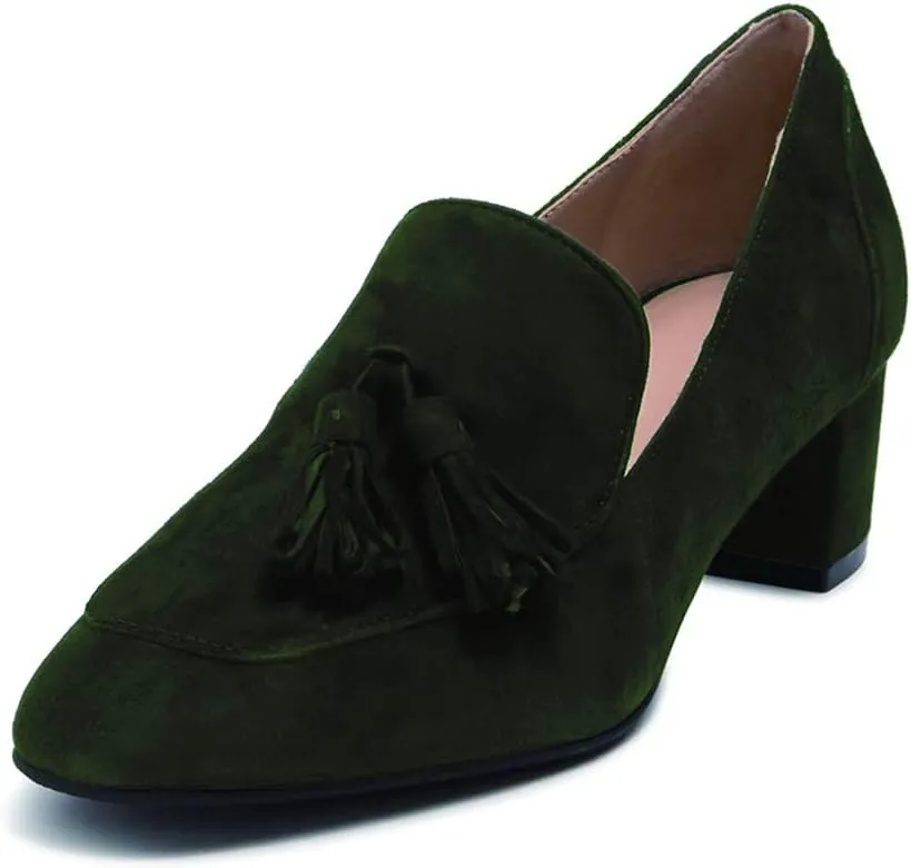 YDN Women's Fringed Tassel Loafers Slip Ons Block Chunky Mid Heels Pumps Classic Sexy Party Dress Office Shoes Size 4-15 US