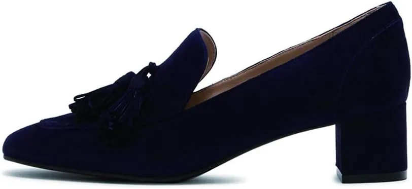 YDN Women's Fringed Tassel Loafers Slip Ons Block Chunky Mid Heels Pumps Classic Sexy Party Dress Office Shoes Size 4-15 US